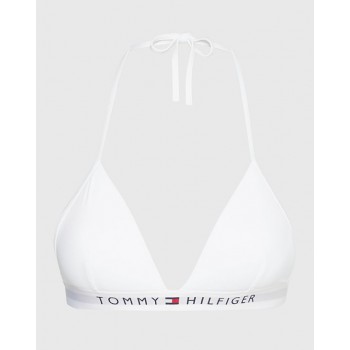Tommy Hilfiger γυναικείο μαγιό top B cup σε άσπρο χρώμα με λάστιχο,κανονική γραμμή,100%polyester UW0UW04109 YCF